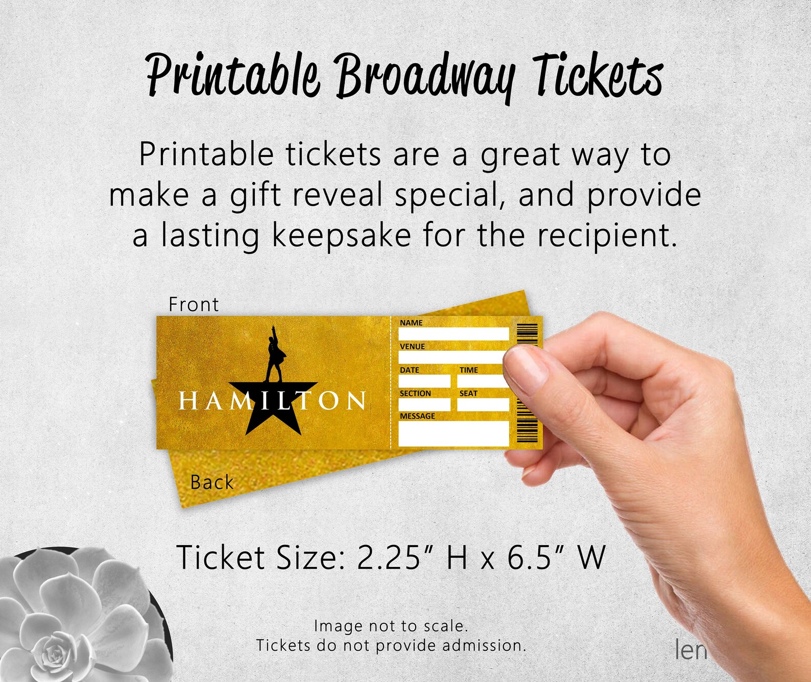 Hamilton Ticket Printable Surprise Gift Reveal Broadway Etsy
