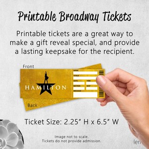 Hamilton Ticket Printable Surprise Gift Reveal Broadway Musical Theatre ...