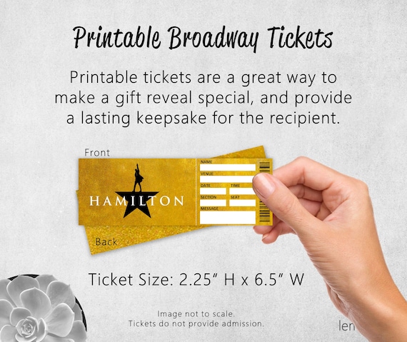 Hamilton Ticket Printable Surprise Gift Reveal Broadway Musical Theatre Souvenir Editable PDF Instant Digital Download Template Etsy