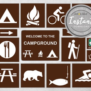 Campground Signs Camping Party Printables Instant Digital Download Camping Party Pack Camping Party Decorations Camping Signs image 1