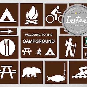 Campground Signs Camping Party Printables Instant Digital Download Camping Party Pack Camping Party Decorations Camping Signs image 1