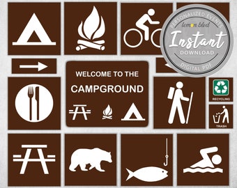 Campground Signs | Camping Party Printables | Instant Digital Download | Camping Party Pack | Camping Party Decorations | Camping Signs