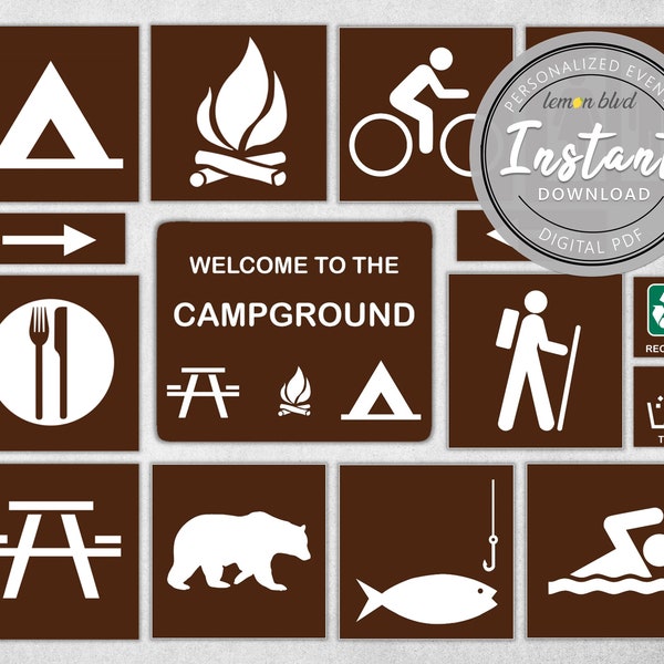 Campground Signs | Camping Party Printables | Instant Digital Download | Camping Party Pack | Camping Party Decorations | Camping Signs