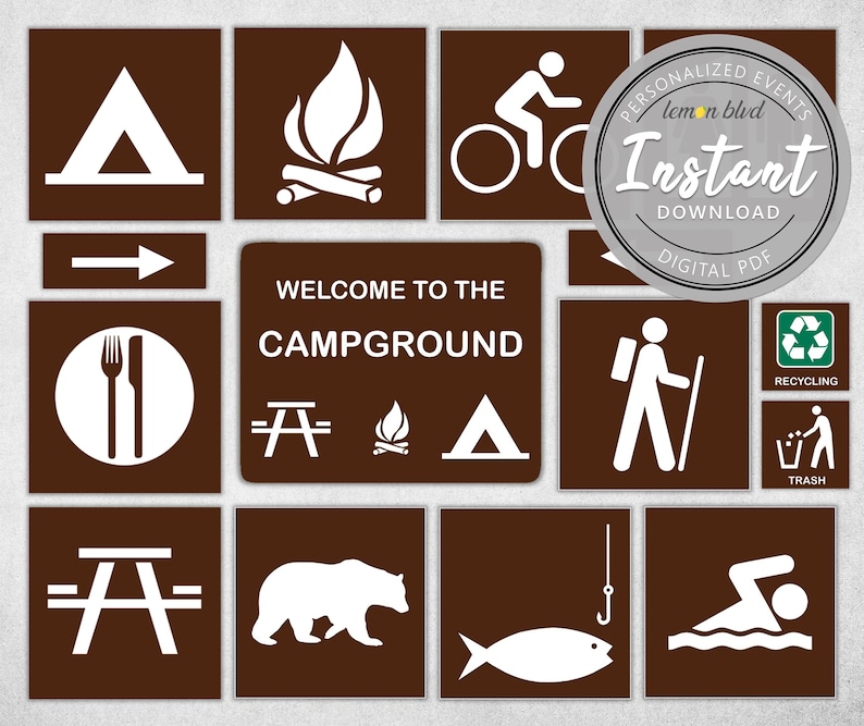 Campground Signs  Camping Party Printables  Instant Digital image 1