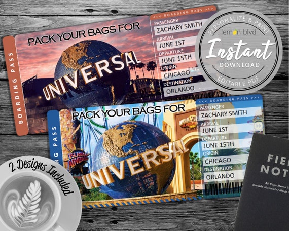 surprise universal trip ticket vacation tickets instant etsy