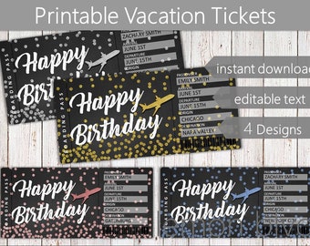 Surprise Birthday Trip Tickets | Vacation Ticket Instant Download | Editable Text | Boarding Pass | Printable Trip Ticket Surprise