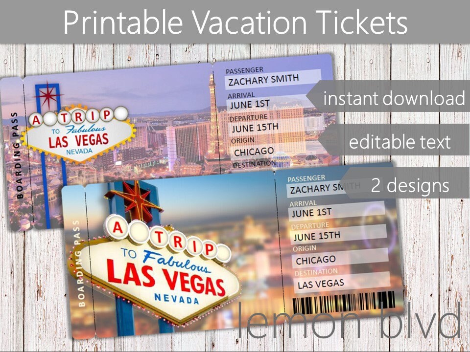 Surprise Vegas Trip Ticket Vacation Tickets Instant Download