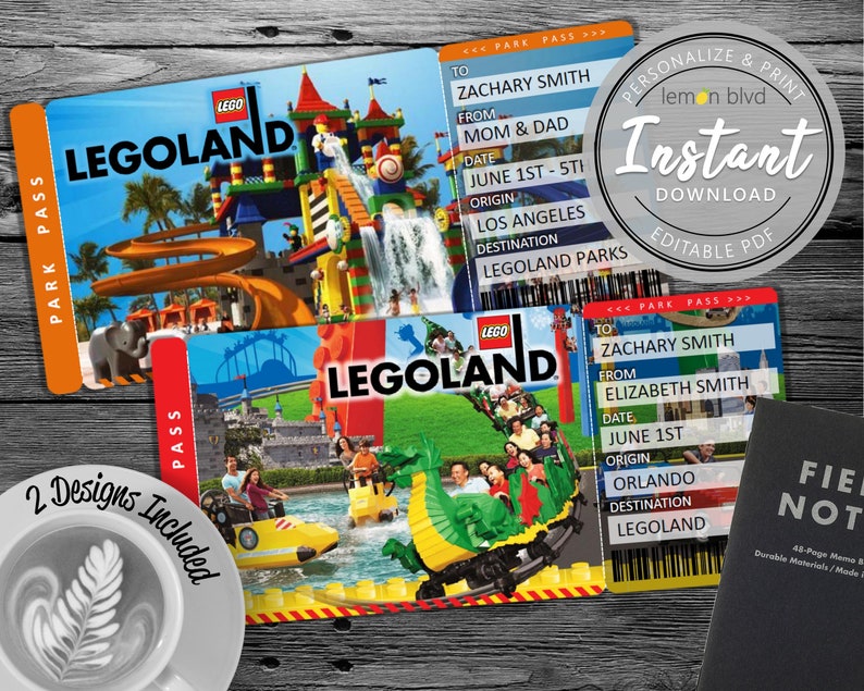 legoland trip tickets printable legoland ticket digital etsy