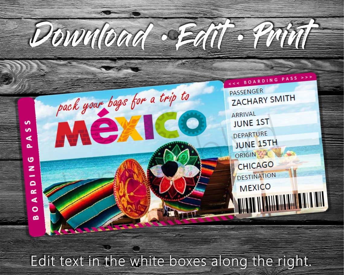 Surprise Mexico Trip Ticket Vacation Tickets Instant Etsy