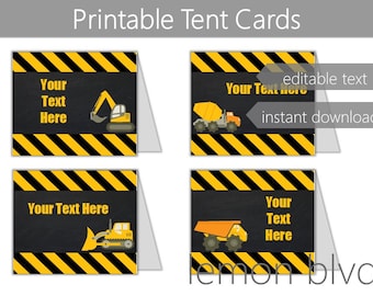 Construction Tent Cards | Instant Digital Download | Construction Food Tents | Food Labels | Construction Buffet Tags