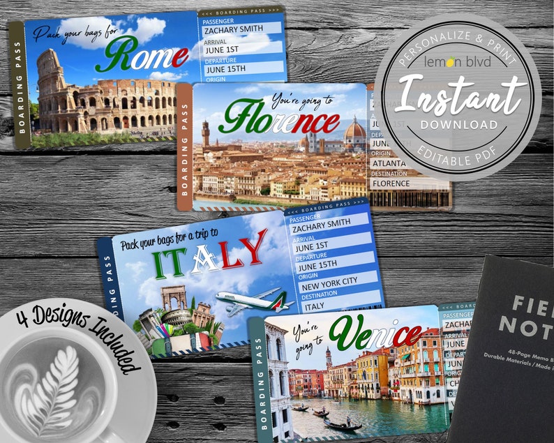 Surprise Italy Trip Ticket Vacation Tickets Instant Download Etsy
