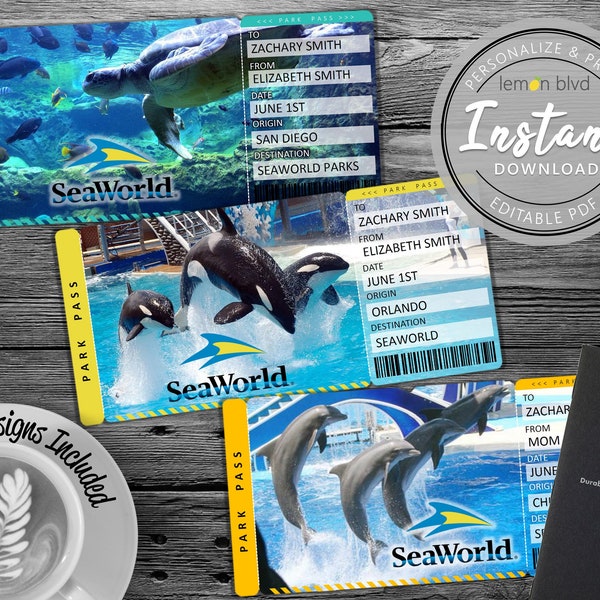 Seaworld Trip Tickets | Printable Seaworld Ticket | Digital Download | Surprise Seaworld Vacation | Seaworld Trip Reveal | Boarding Pass