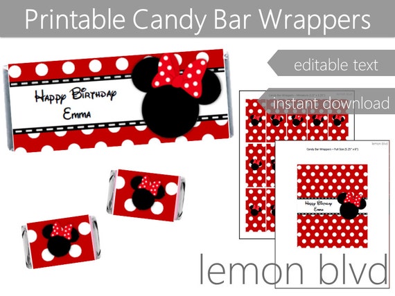 Minnie Mouse Party Candy Bar Wrappers Instant Digital - Etsy