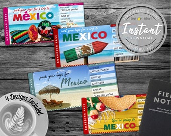 Surprise Mexico Trip Ticket | Vacation Tickets Instant Download | Boarding Pass | Printable Trip Ticket Surprise | Mexico Trip Reveal