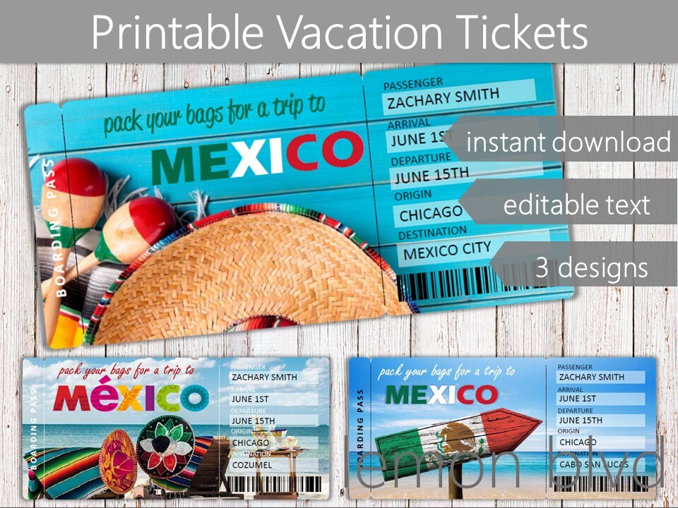 Surprise Mexico Trip Ticket Vacation Tickets Instant Etsy