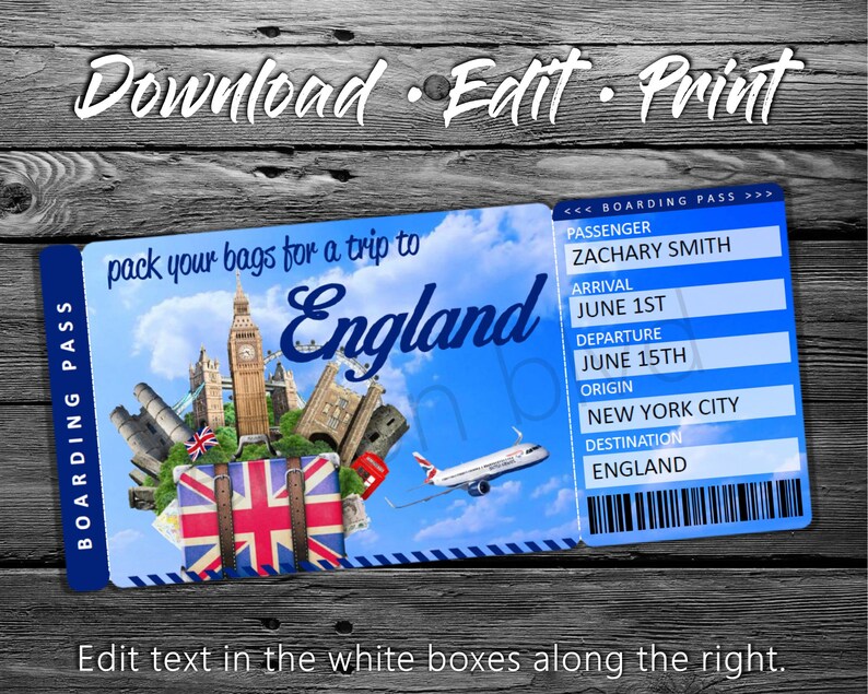 Surprise London Trip Ticket England Vacation Tickets Instant Download Boarding Pass Printable Trip Ticket Surprise Trip Reveal image 4