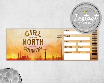Girl from the North Country Ticket | Printable Surprise Gift Reveal | Broadway Musical Theatre | Editable PDF Instant Digital Download