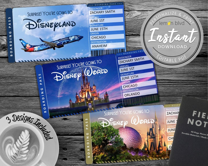 disney trip tickets disney world disneyland printable etsy