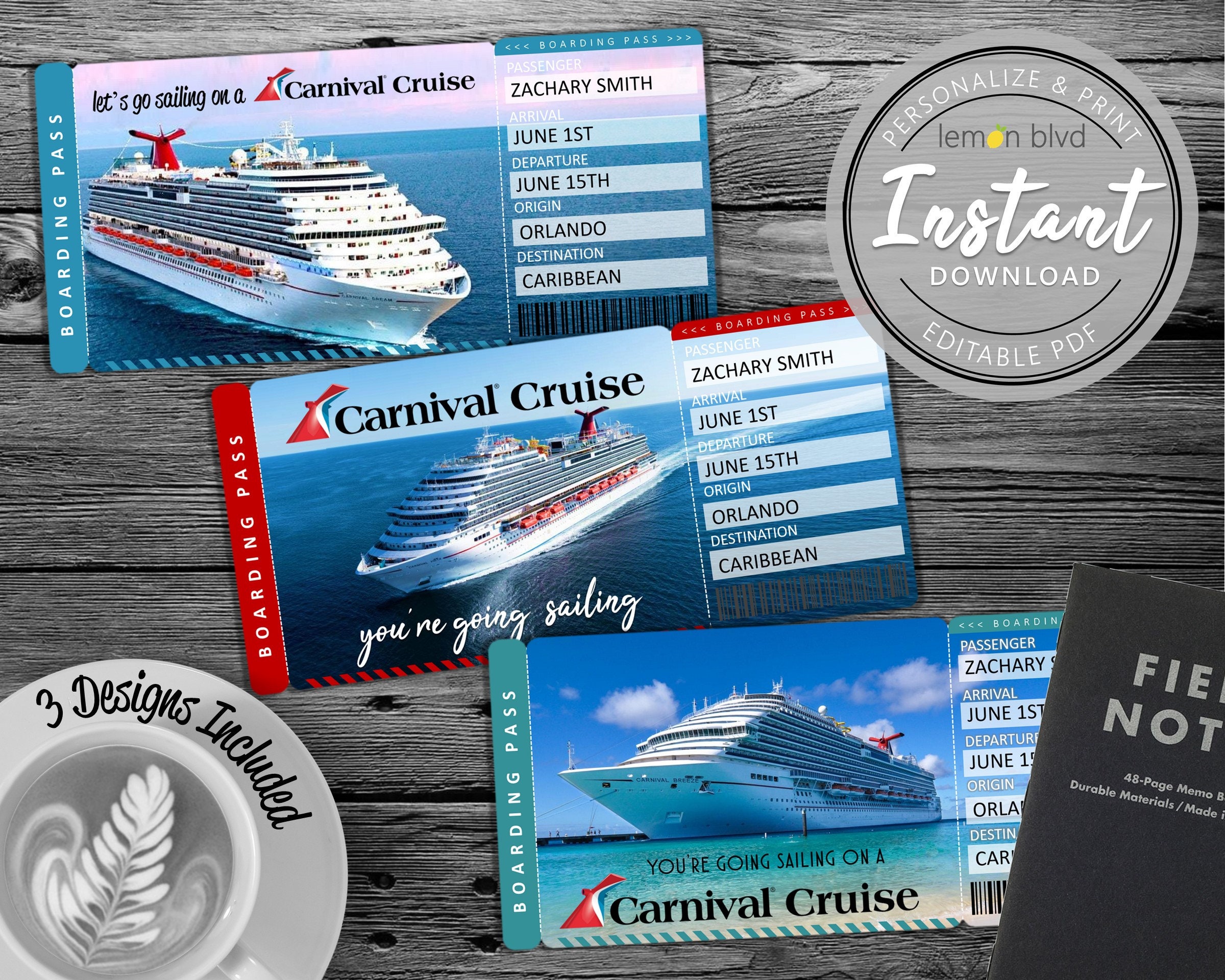 Carnival Cruise Tickets Cruise Ticket Download Editable Etsy