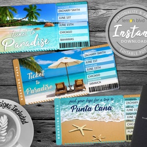 Überraschungsreise Ticket ins Paradies | Tropischer Urlaub Tickets Sofortiger Download | Printable Trip Ticket Überraschung | Karte zum Strand