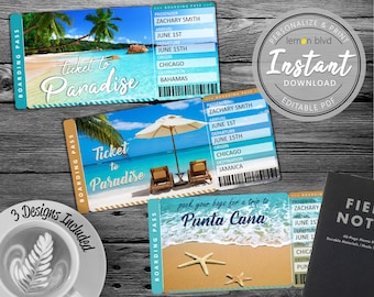 Surprise Trip Ticket to Paradise | Tropical Vacation Tickets Instant Download | Printable Trip Ticket Surprise | Ticket to the Beach