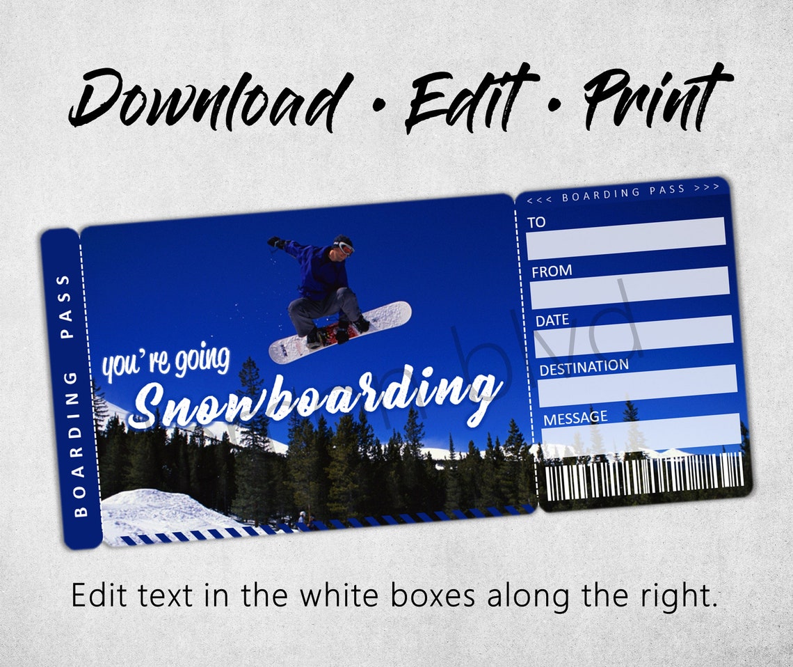Surprise Snowboarding Trip Tickets Ticket Download Etsy