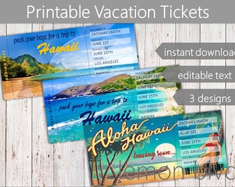 Surprise Hawaii Trip Ticket | Vacation Tickets Instant Download | Boarding Pass | Printable Trip Ticket Surprise | Hawaii Ticket Download