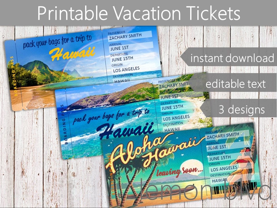 Surprise Hawaii Trip Ticket Vacation Tickets Instant Etsy