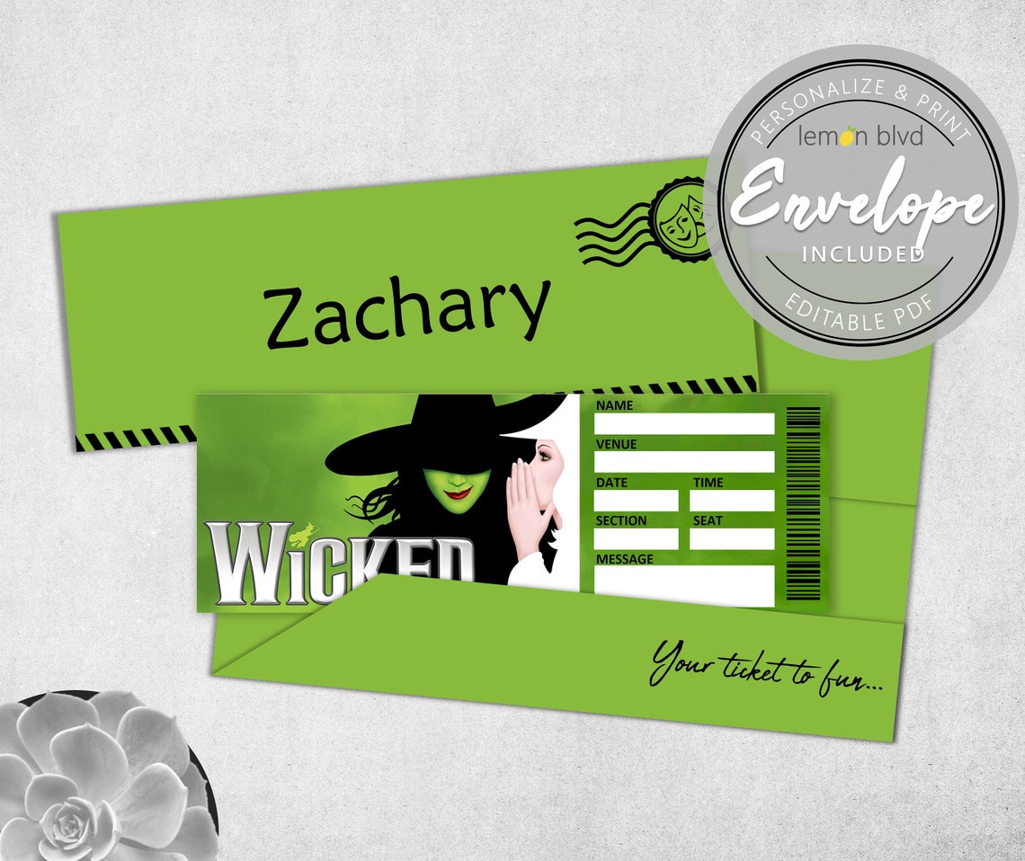 Wicked Ticket Printable Surprise Gift Reveal Broadway - Etsy