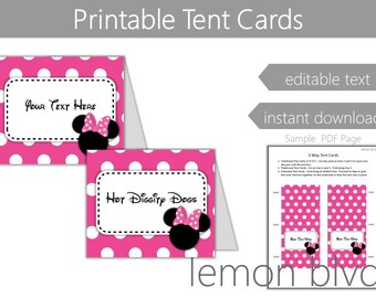 Minnie Mouse Tent Cards | Instant Digital Download | Editable Text | Minnie Food Tents | Food Labels | Buffet Tags | Minnie Pink Polka Dots