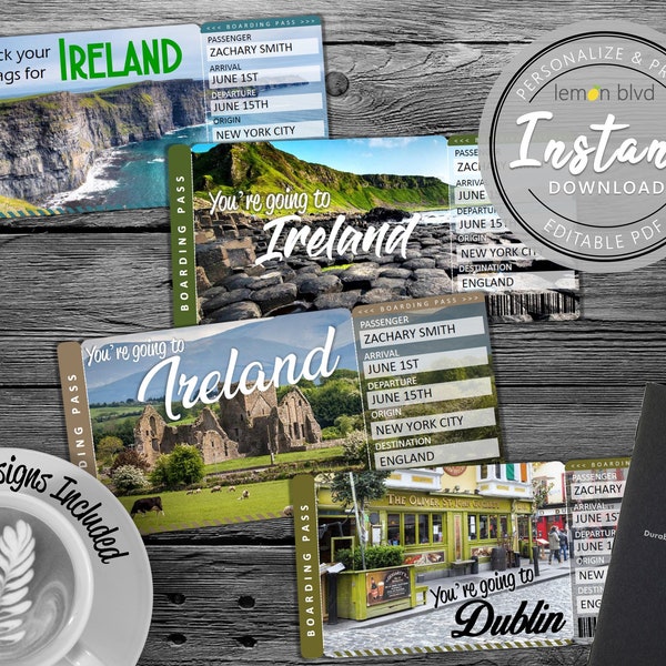 Surprise Irland Trip Ticket | Urlaubskarten Sofort Download | Bordkarte | Druckbare Reiseticket Überraschung | Dublin Trip Reveal