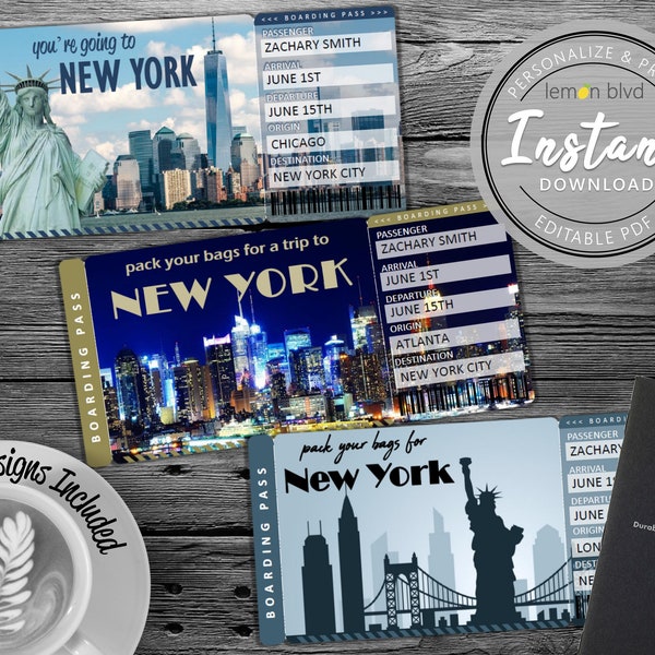 Surprise New York Trip Ticket | Urlaubskarten Sofort Download | Bordkarte | Druckbare Reiseticket Überraschung | New York City Ticket