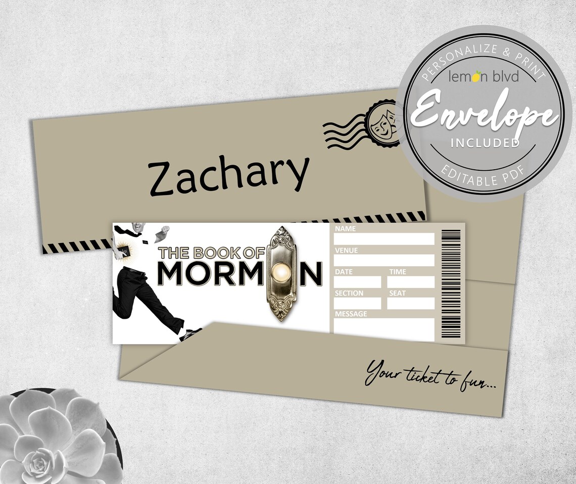 Book of Mormon Ticket Printable Surprise Gift Reveal Etsy