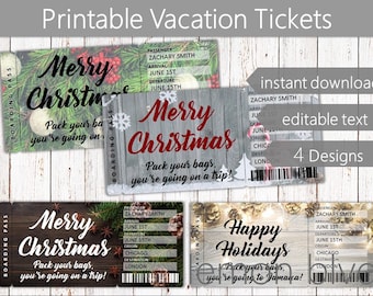 Christmas Trip Tickets | Printable Holiday Ticket | Digital Download | Surprise Christmas Vacation | Boarding Pass