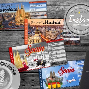 Surprise Spain Trip Ticket | Vacation Tickets Instant Download | Boarding Pass | Printable Trip Ticket Surprise | Trip Reveal