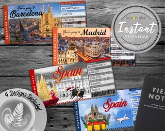 Surprise Spain Trip Ticket | Vacation Tickets Instant Download | Boarding Pass | Printable Trip Ticket Surprise | Trip Reveal