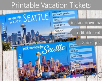 Surprise Seattle Trip Ticket | Vacation Tickets Instant Download | Boarding Pass | Printable Trip Ticket Surprise | Seattle Ticket