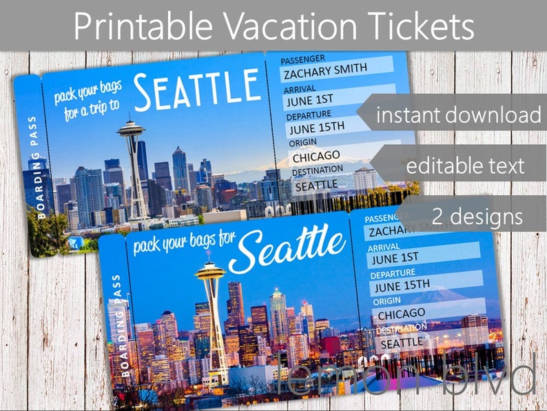 Surprise Seattle Trip Ticket Vacation Tickets Instant Etsy