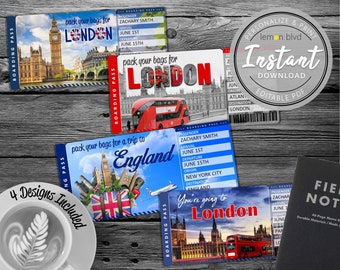 Surprise London Trip Ticket | England Vacation Tickets Instant Download | Boarding Pass | Printable Trip Ticket Surprise | Trip Reveal