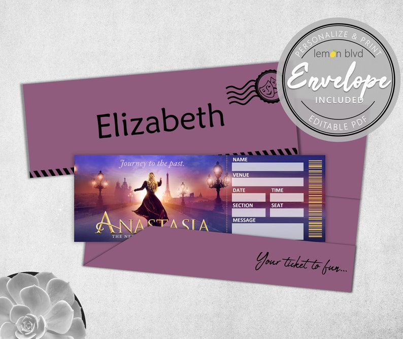 Anastasia Ticket Printable Surprise Gift Reveal Broadway Etsy