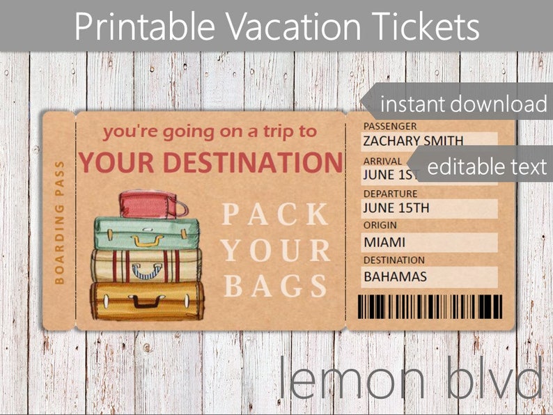 Free Printable Surprise Trip Ticket Printable World Holiday