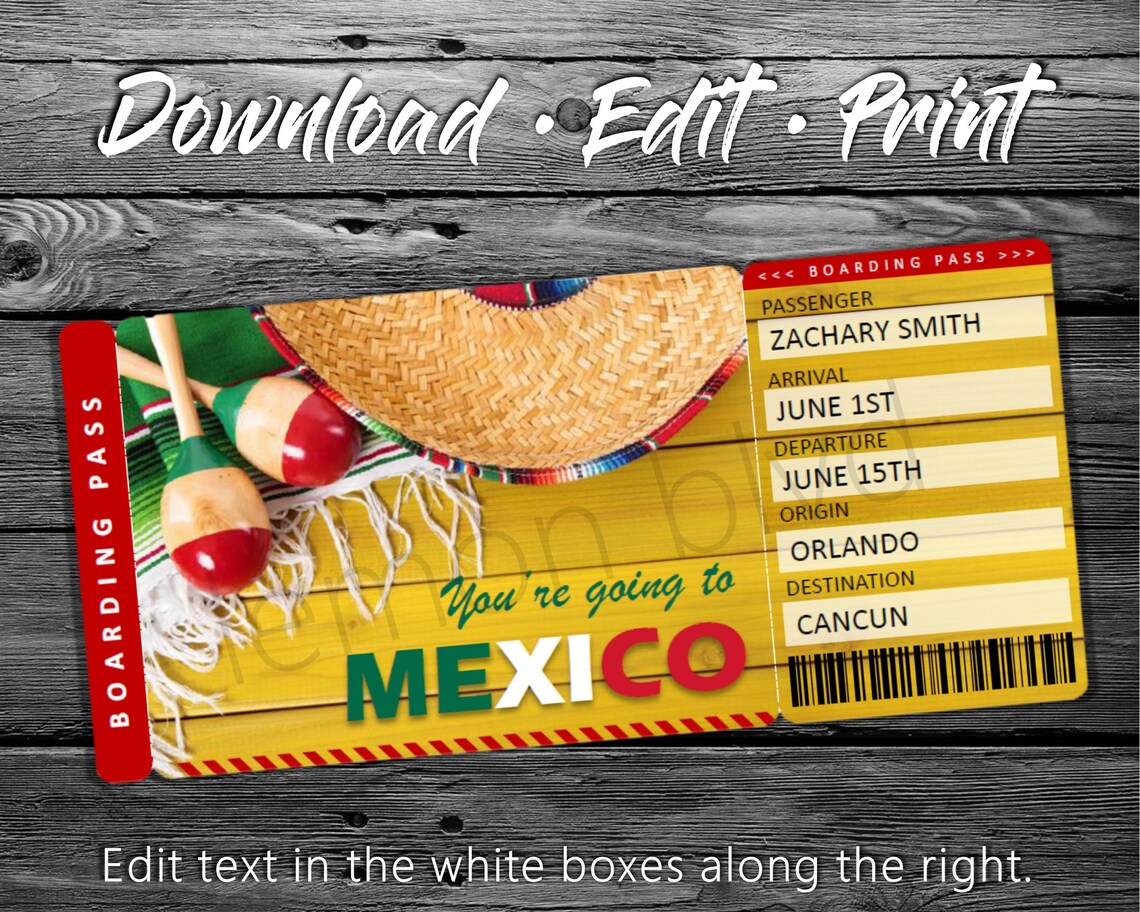 Surprise Mexico Trip Ticket Vacation Tickets Instant Etsy España
