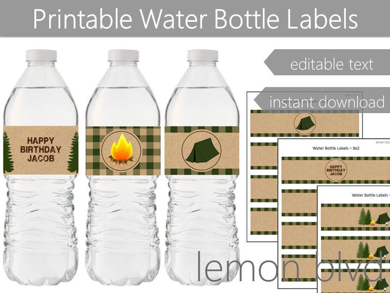 Camping Party Bottle Labels Camping Instant Digital Download | Etsy