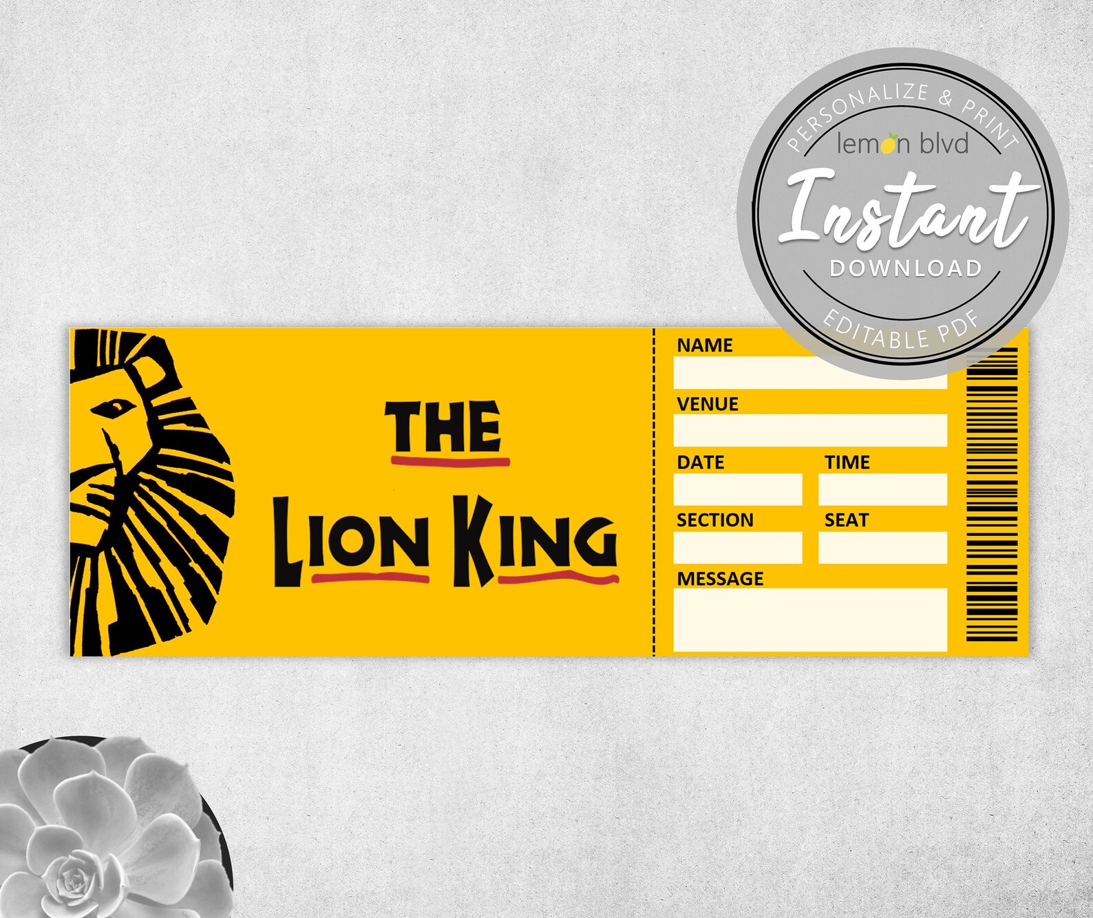 Lion King Ticket Printable Surprise Gift Reveal Broadway Etsy.de