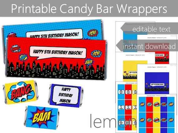 Superhero Party Candy Bar Wrappers Instant Digital Download | Etsy
