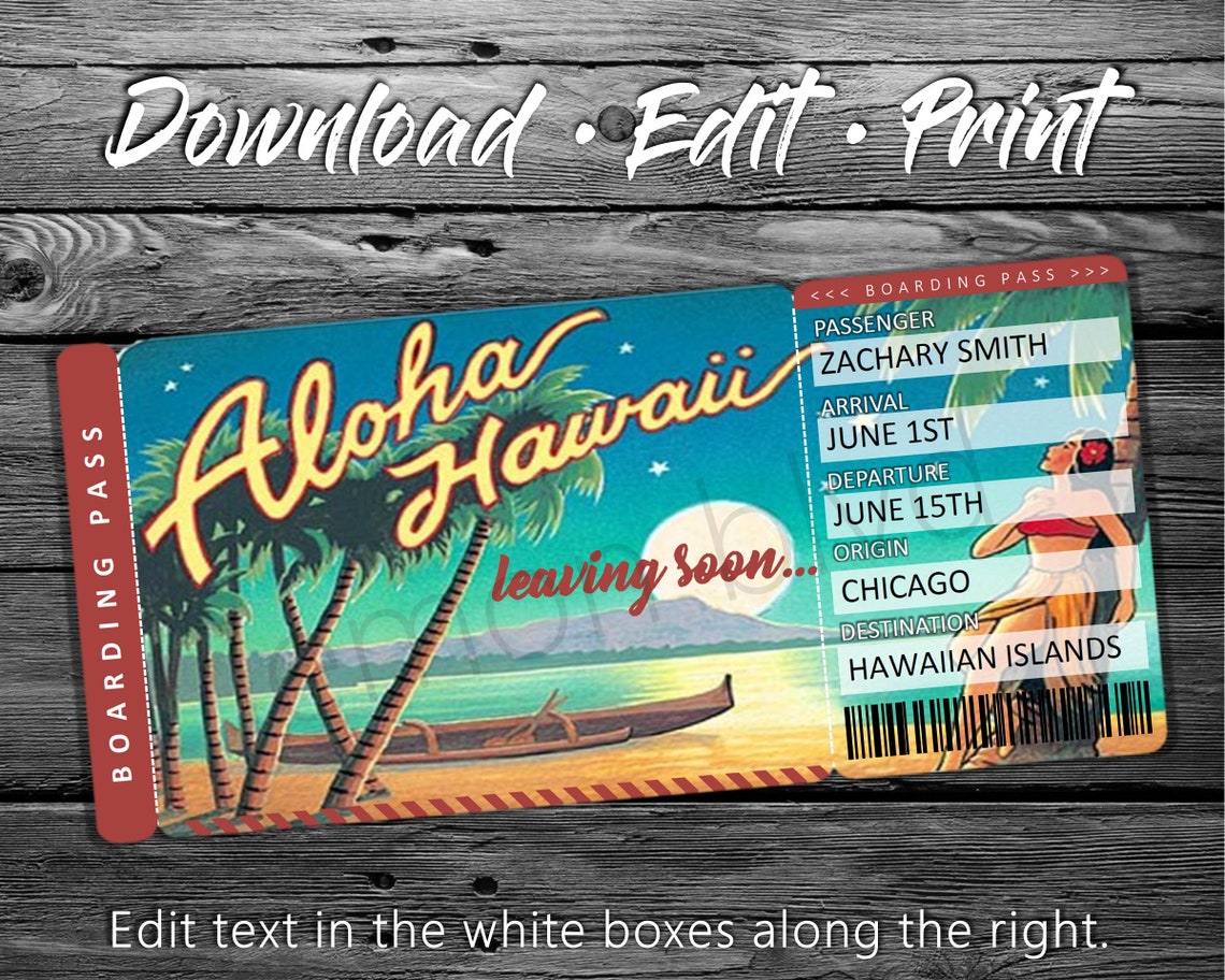 Surprise Hawaii Trip Ticket Vacation Tickets Instant Etsy
