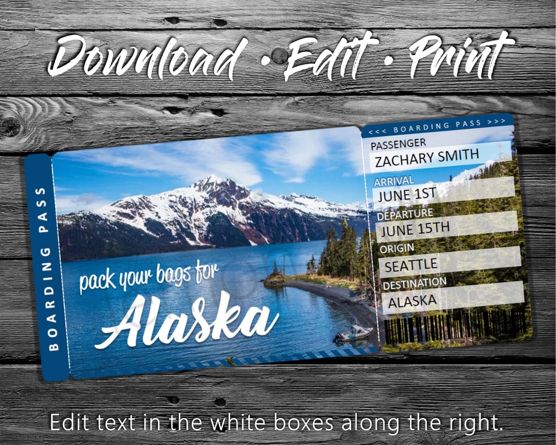 Surprise Alaska Trip Ticket Alaska Vacation Tickets Instant Etsy