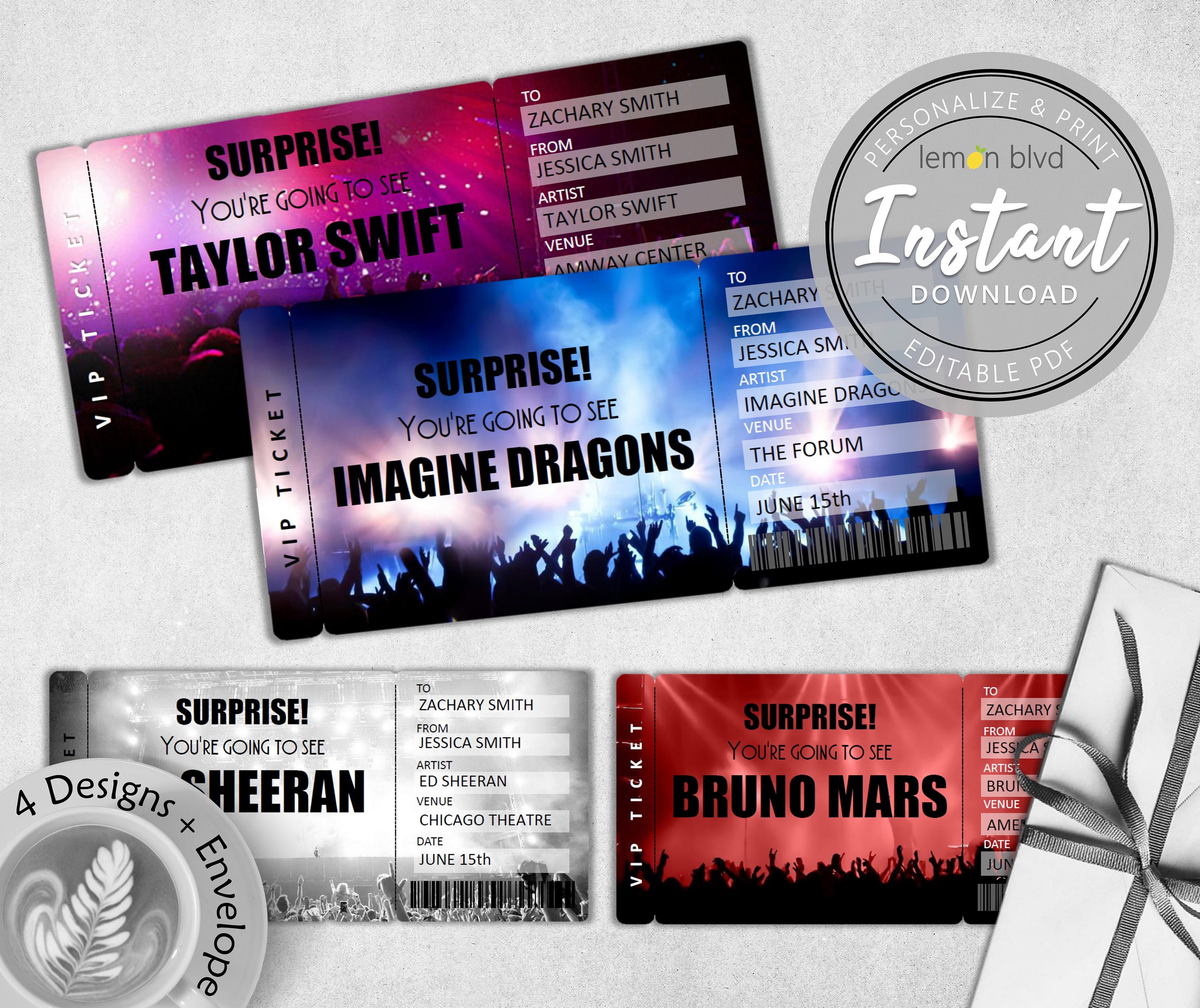 concert tickets printable concert ticket digital download etsy