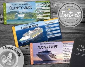 Cruise Tickets | Cruise Ticket Instant Digital Download | Editable Text | Surprise Vacation Boarding Pass | Printable Vacation Gift Ticket