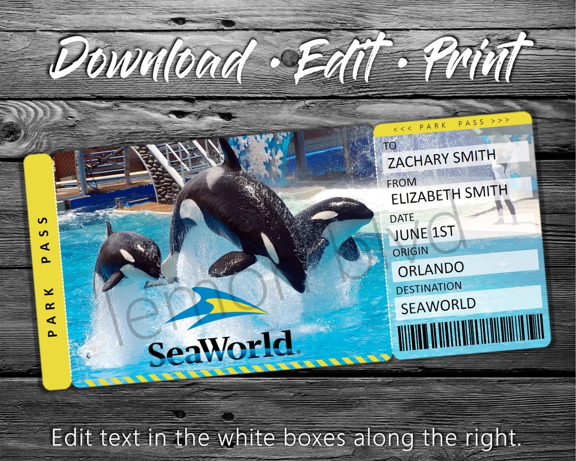 Seaworld Trip Tickets Printable Seaworld Ticket Digital - Etsy